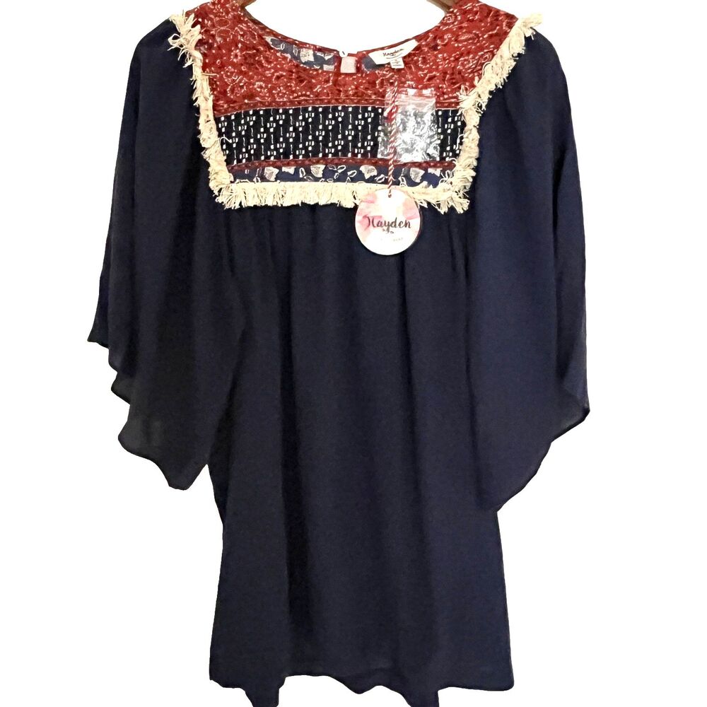 Hayden Dress S Navy Boho Babydoll Embroidered Cotton NWT